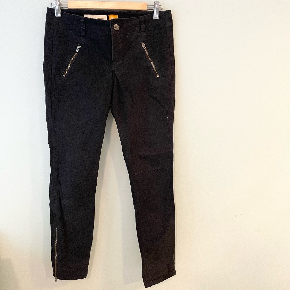 Anthropologie Pilcro Womens Moto Pants Black Ankle Zip Diamond Stitched size 2